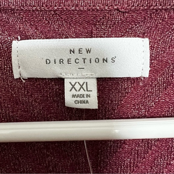 New Directions Sweater Women's XXL Open Front Knit Cardigan Fall Dark Pink Mauve - Picture 3 of 5